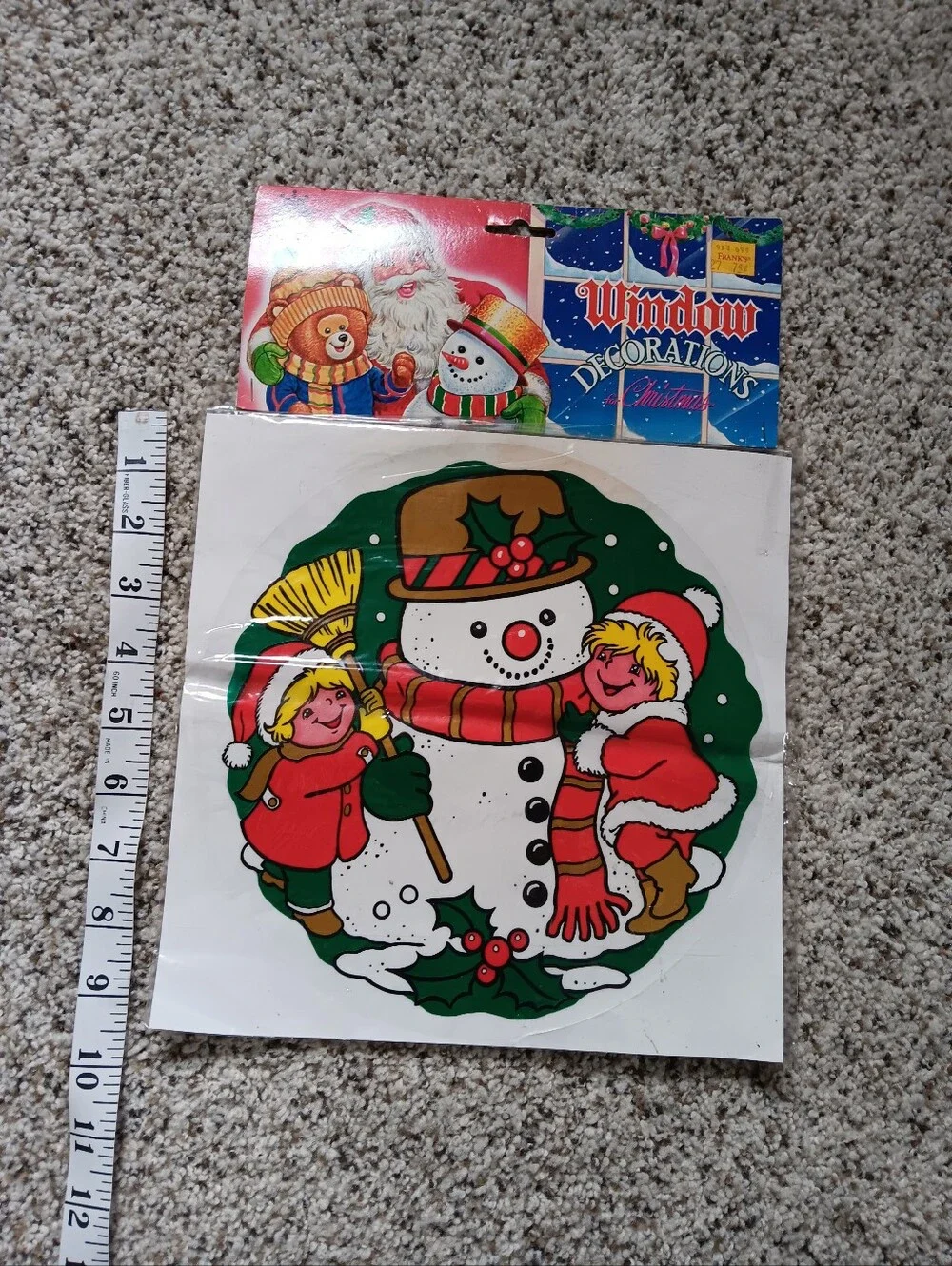 VTG Christmas Winter Snowman Window Decal Decoration Childhoodcore